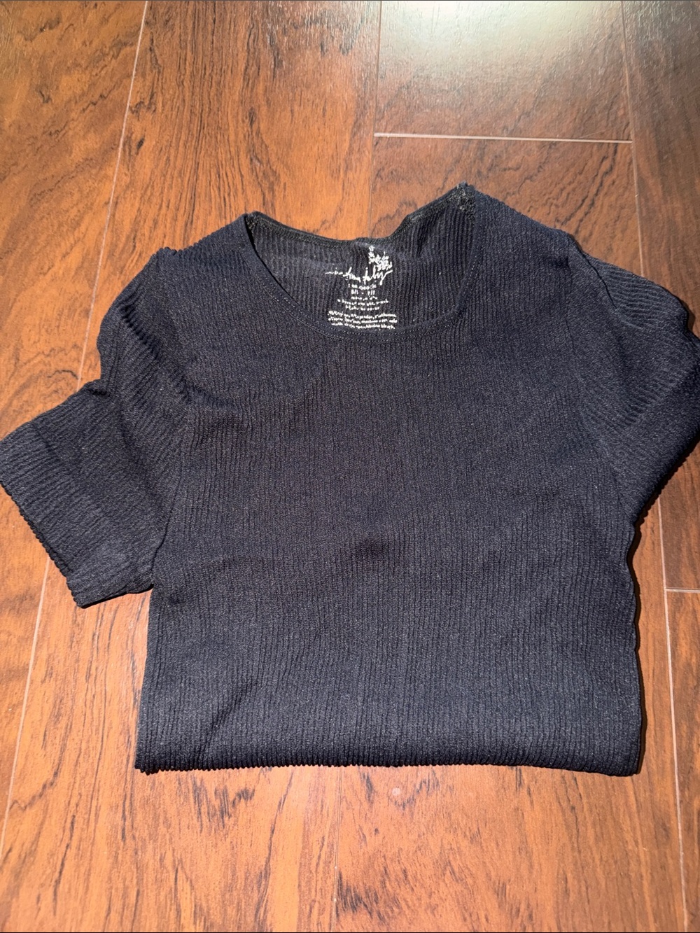 Free People Black Short-Sleeve Crewneck Sweater